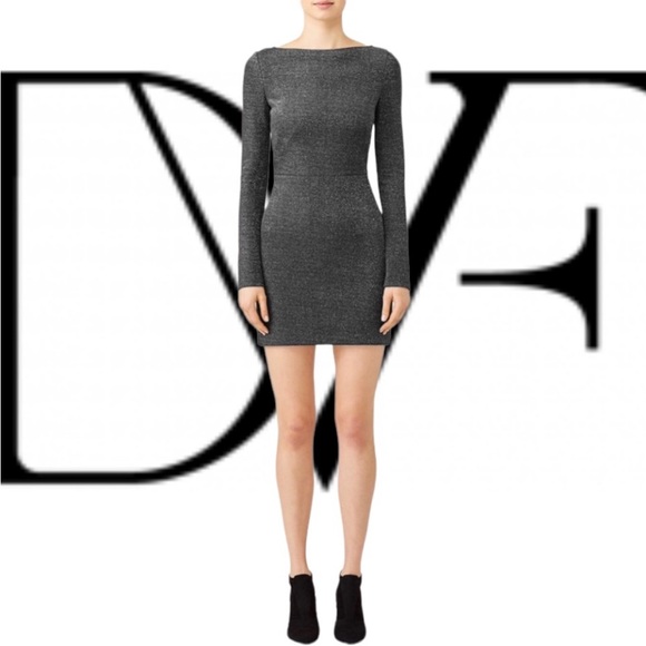 ❤️Diane von Furstenberg Long-Sleeve‎ Metallic-Knit Mini Dress Size 10 EUC! 0442 - Picture 1 of 16